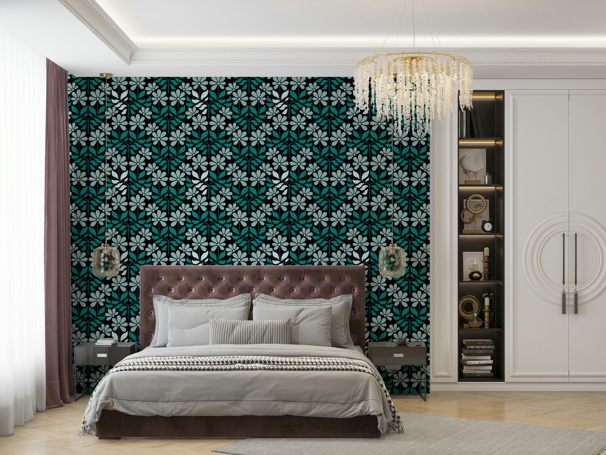 Retro-style mural with groovy floral charm

