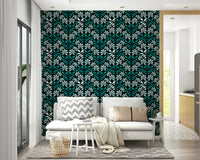 70s-inspired floral mural in soft blue shades

