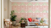 Groovy flowers wallpaper in pink and green

