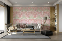 Pink and green flower wallpaper with vintage charm

