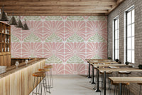 Playful wallpaper with pink and green florals

