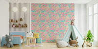 Groovy flower power wallpaper in vibrant tones

