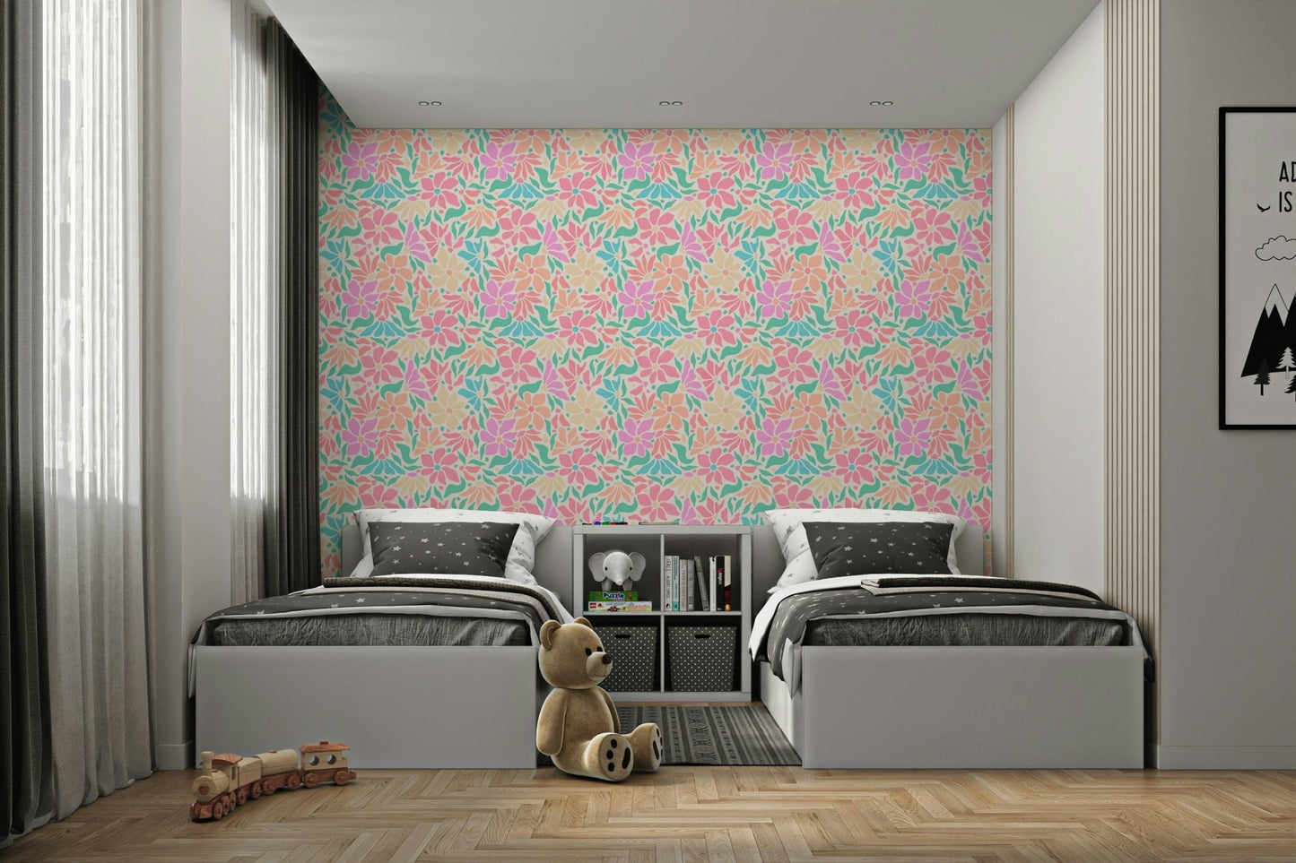 Retro-inspired wallpaper with groovy flowers


