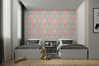 Retro-inspired wallpaper with groovy flowers

