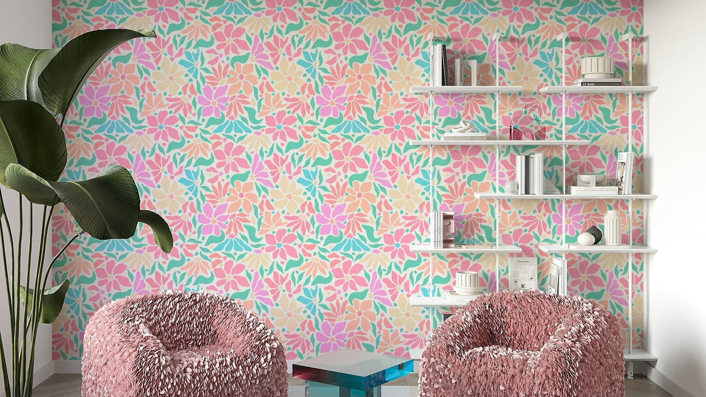Groovy flowers wallpaper with retro blooms

