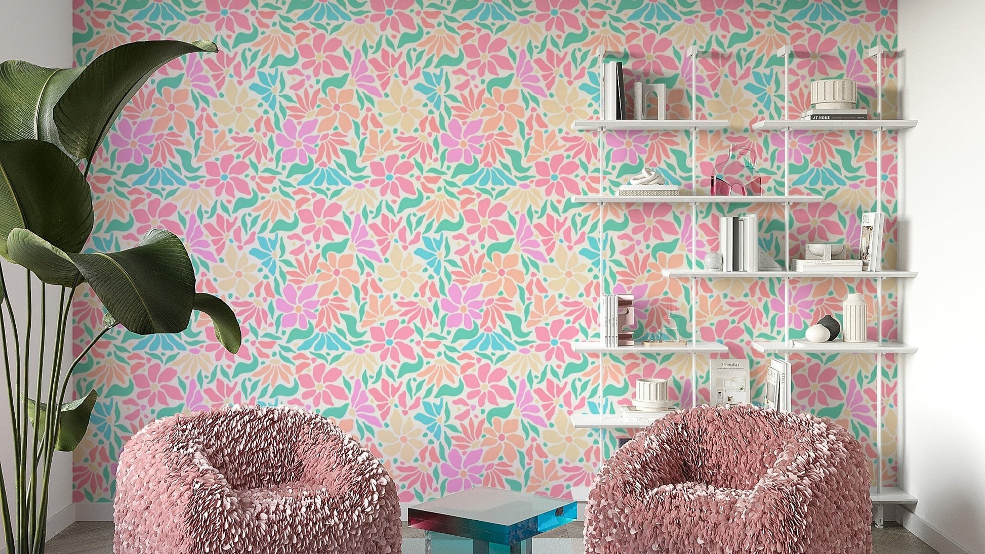 Groovy flowers wallpaper with retro blooms

