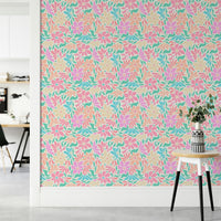 Fun and colorful wall mural with retro flowers

