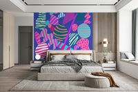 Energetic Groovy Geometry wall mural capturing 80s nostalgia through colorful asymmetric shapes.