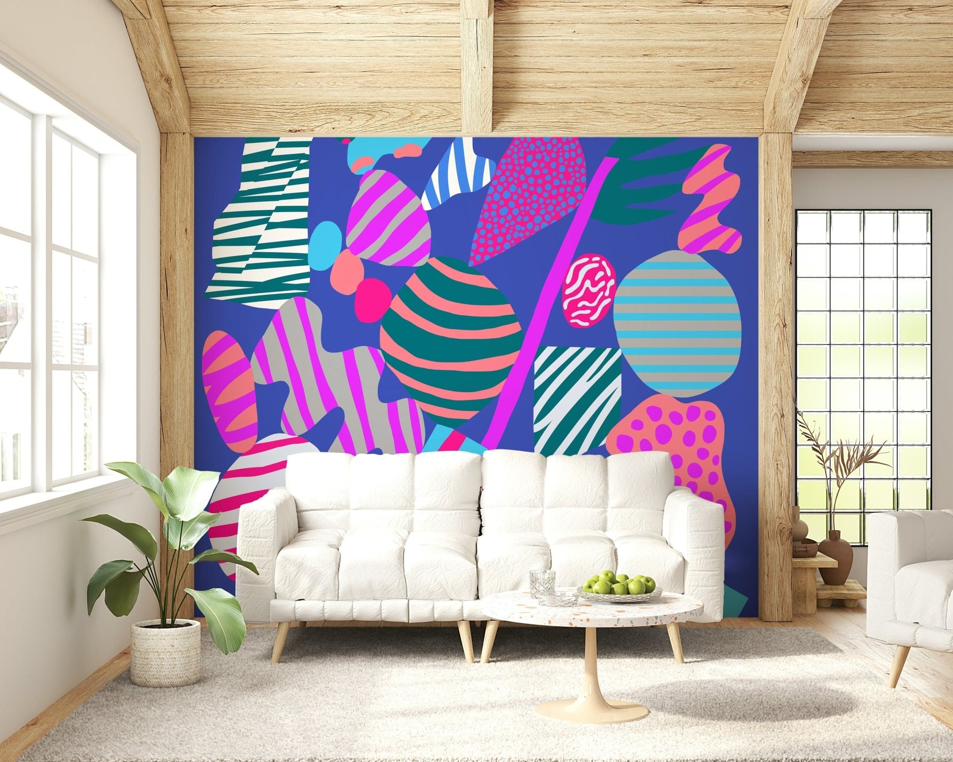Eclectic Groovy Geometry wall decor highlighting distinct aesthetic elements in bright, vivid hues.