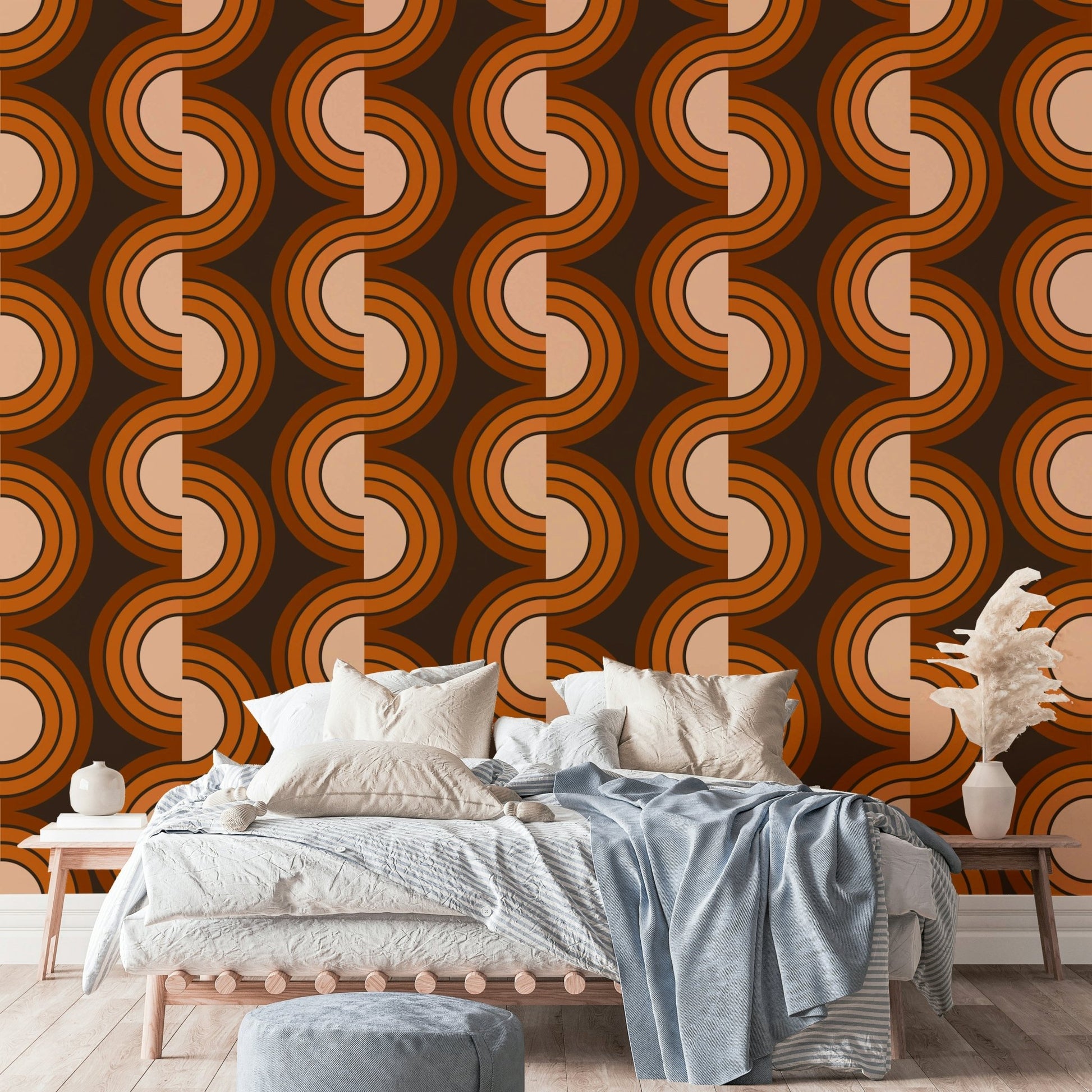 A graceful subtle geometric wall mural in bright, bold tones., GD4815