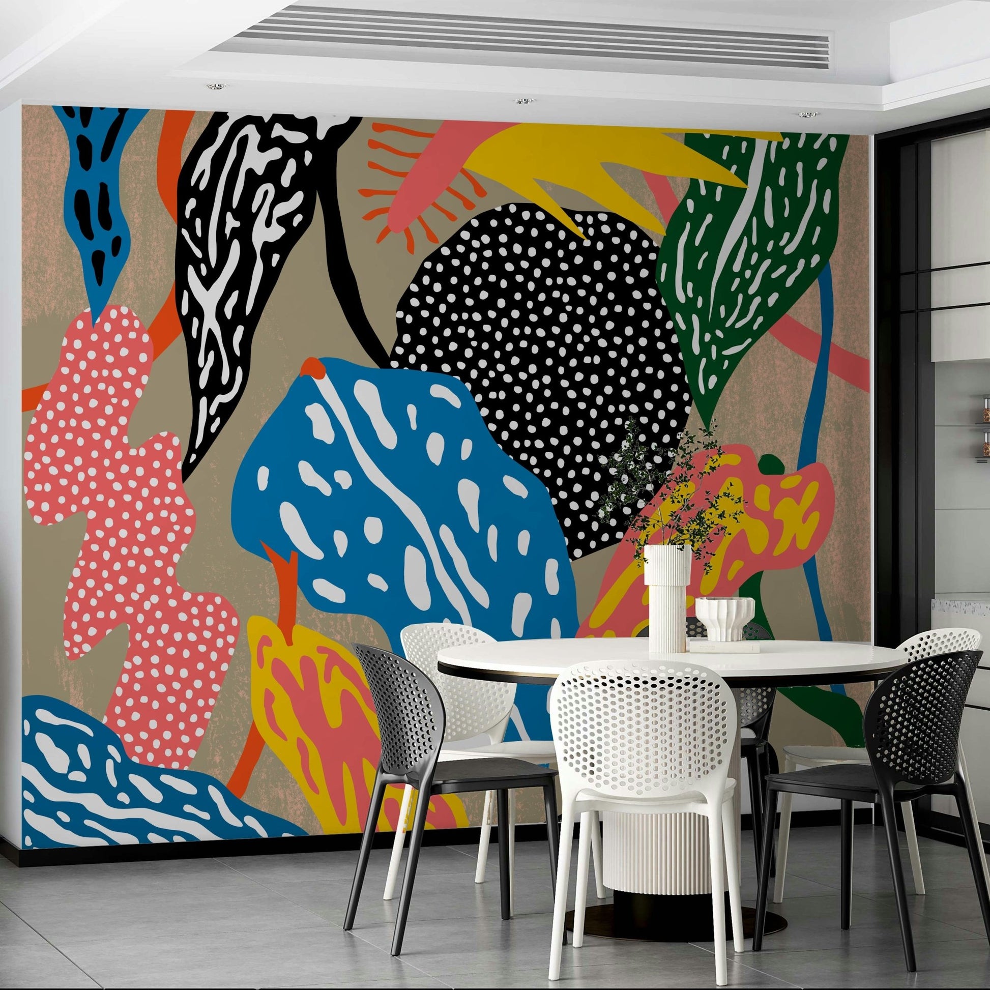 Artistic jungle wallpaper in funky layout

