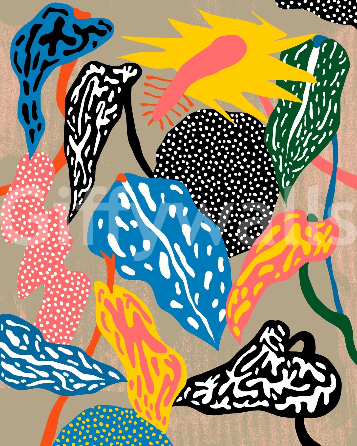 Statement wall with bold groovy jungle mural

