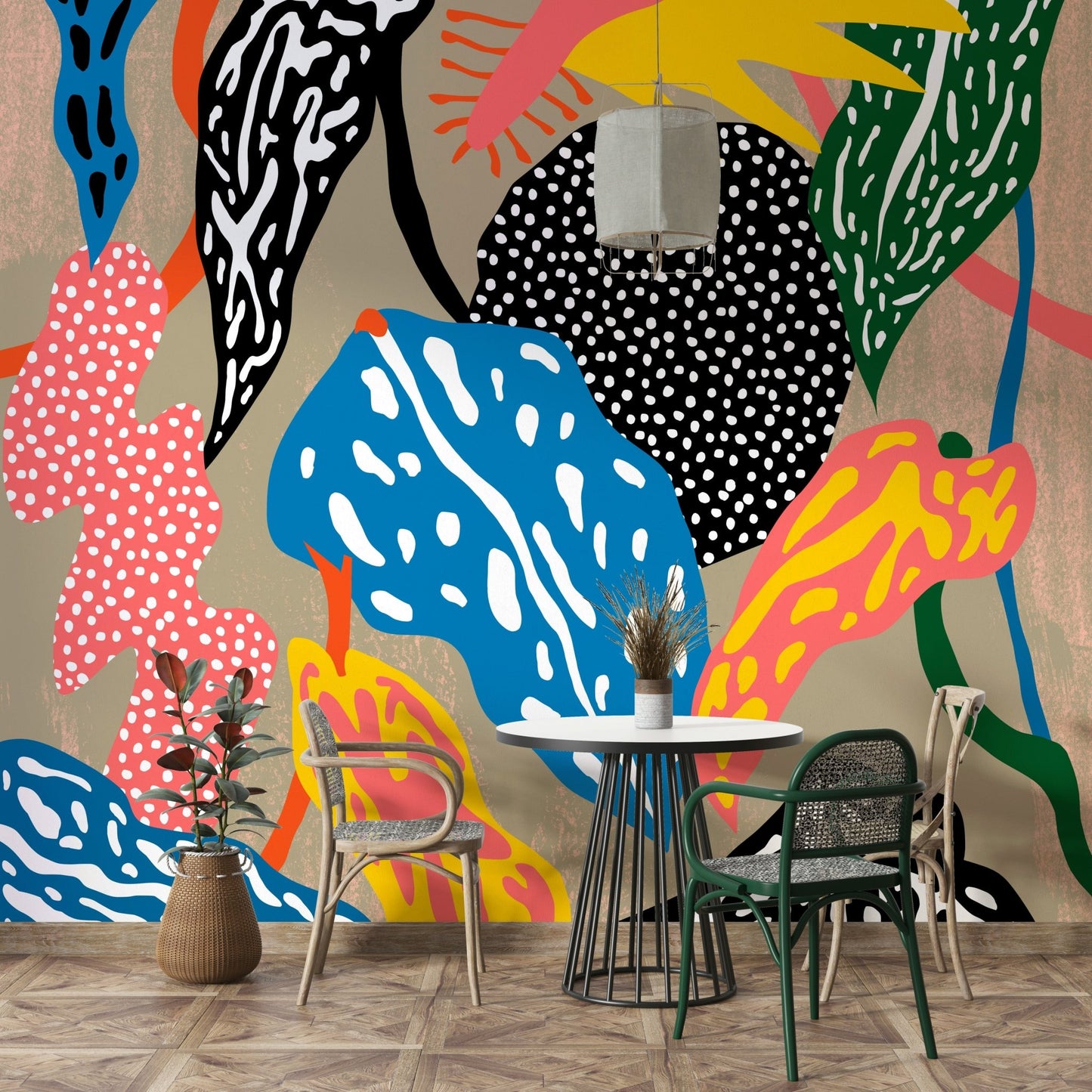 Groovy Jungle mural wallpaper with retro design

