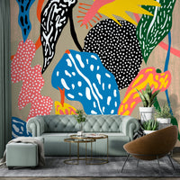 Kids’ room with Groovy Jungle mural wallpaper
