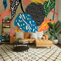 Bold wall mural with tropical and groovy style
