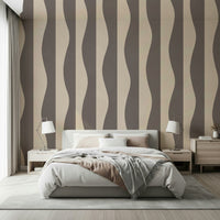 Retro Groovy Stripes art wallpaper for walls wavy parallel bands.