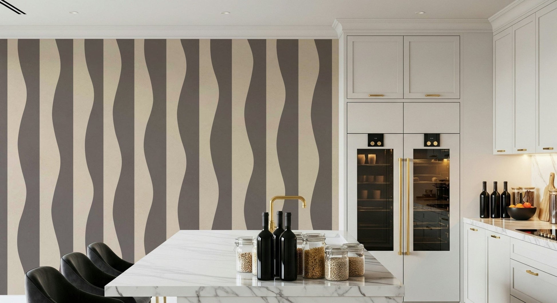 Peel and stick wallpaper Groovy Stripes abstract neutral wave.