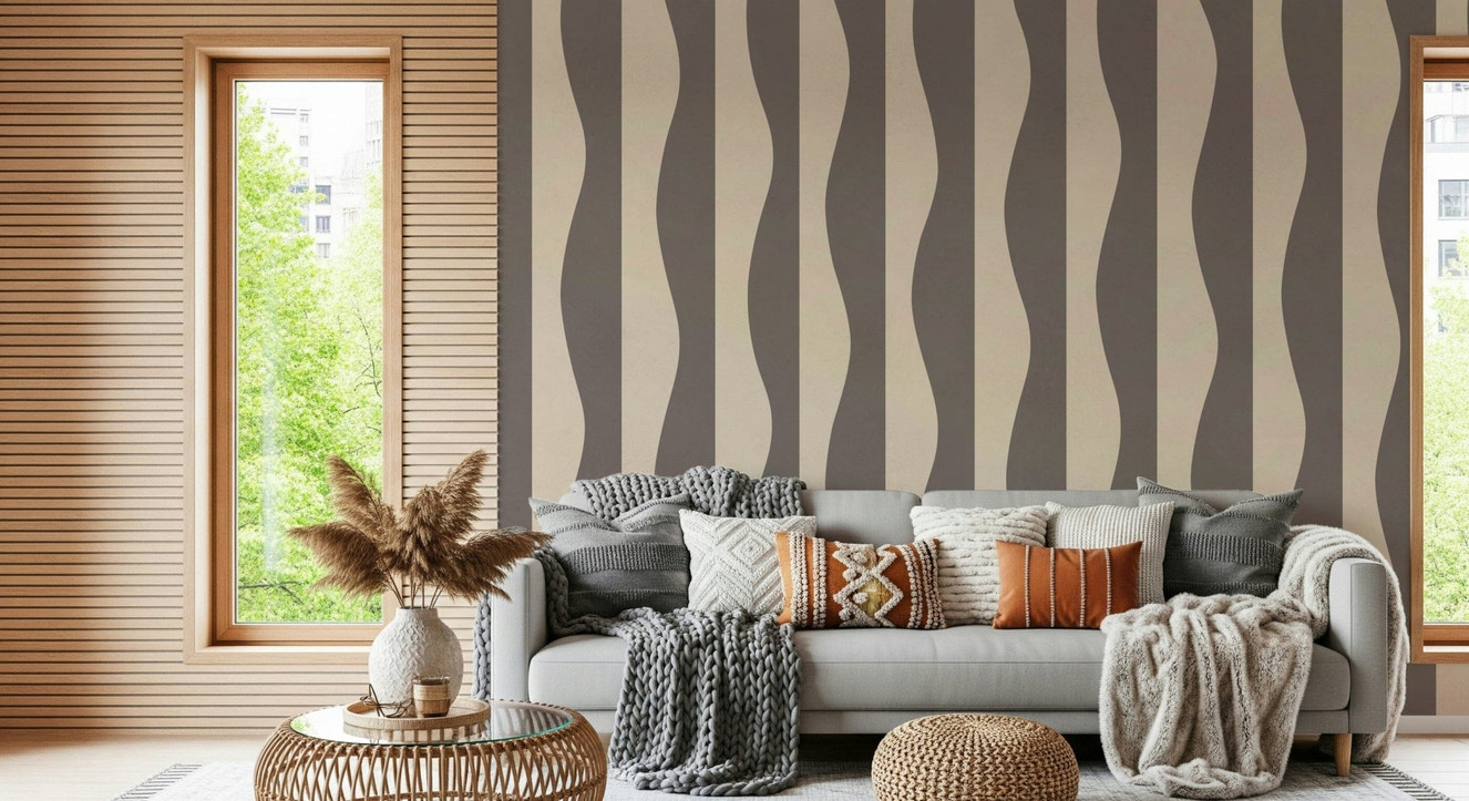 Groovy Stripes wallpaper for walls monochrome flowing lines design.