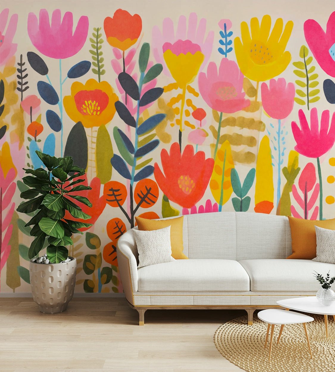 A creative studio with a fun, retro floral design

