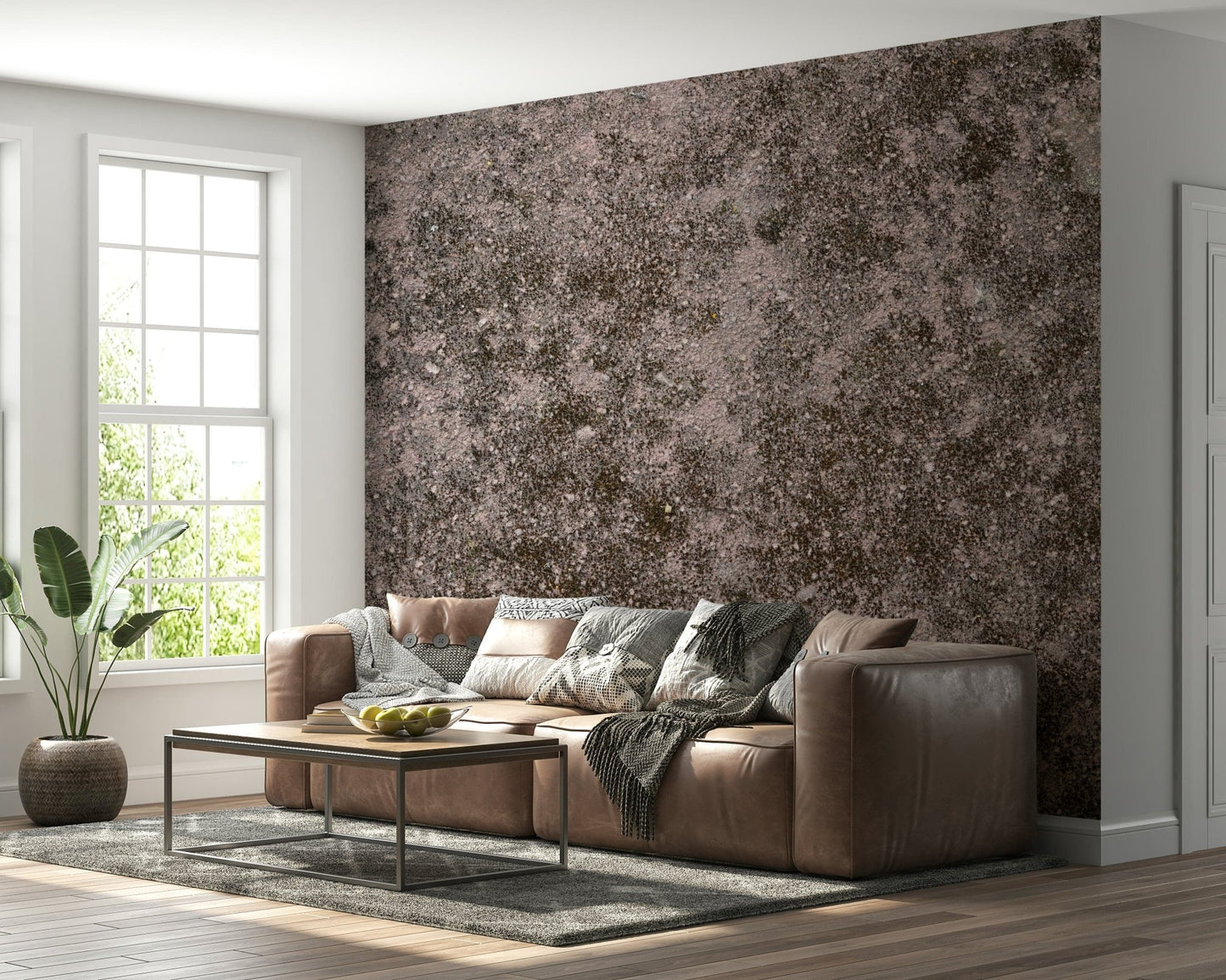 Close-up on the distressed, raw texture of the Grunge Finish mural.
