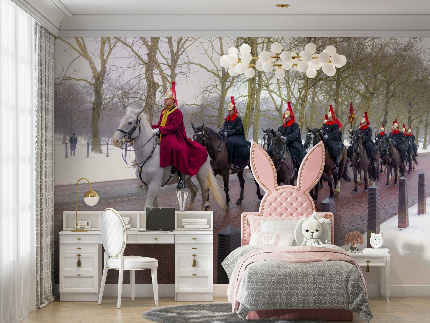 The peel and stick wallpaper on a smooth wall surface.

