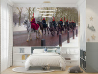 A high-angle view of the wall mural in a large space.

