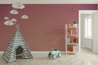 A high-angle view of the wall mural in a large space.