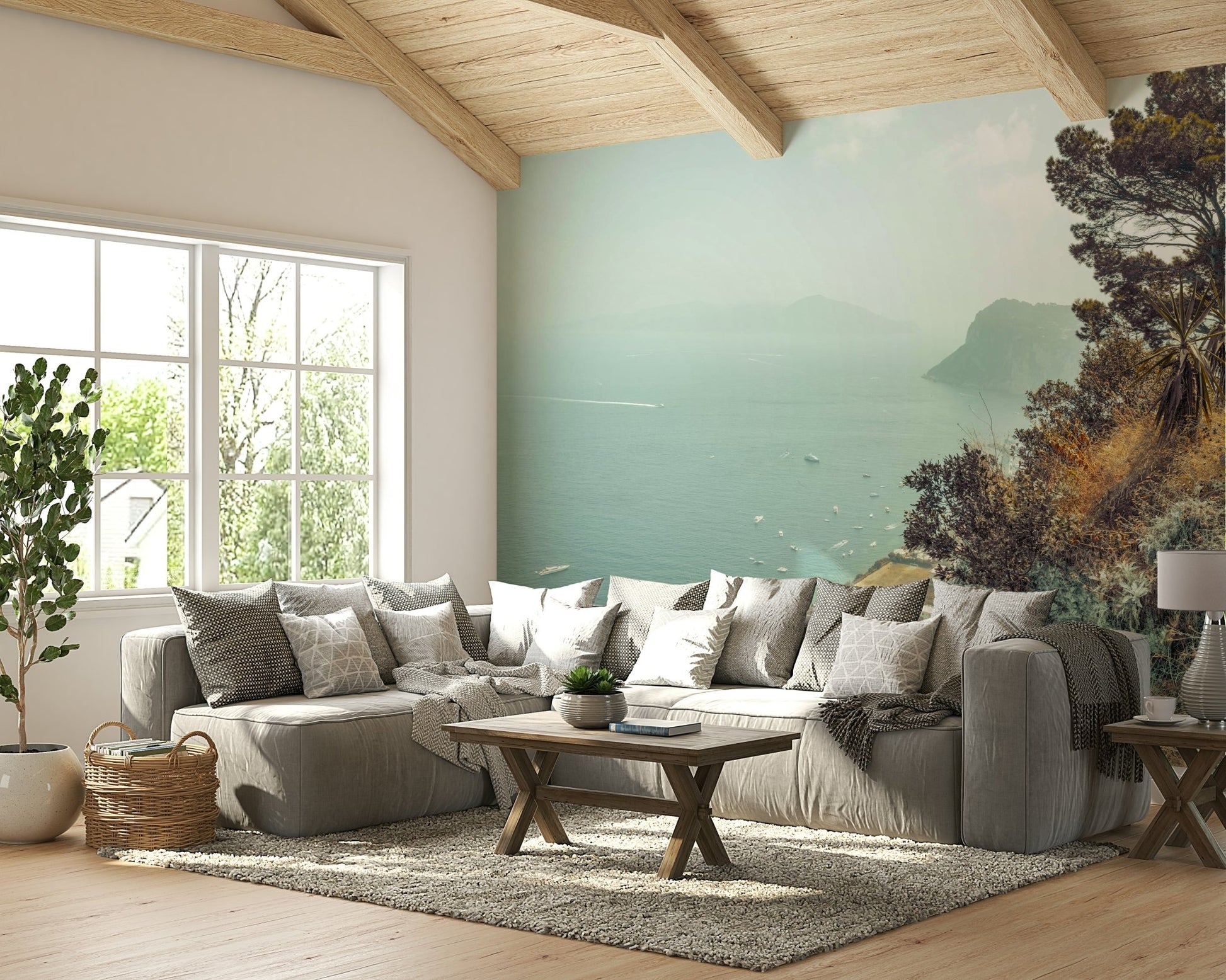 Italian coastline wall mural.

