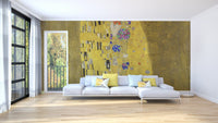 Artistic Kiss mural with gold accents

