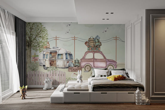 Gypsy Caravan Capers Wallpaper for kids room, c349