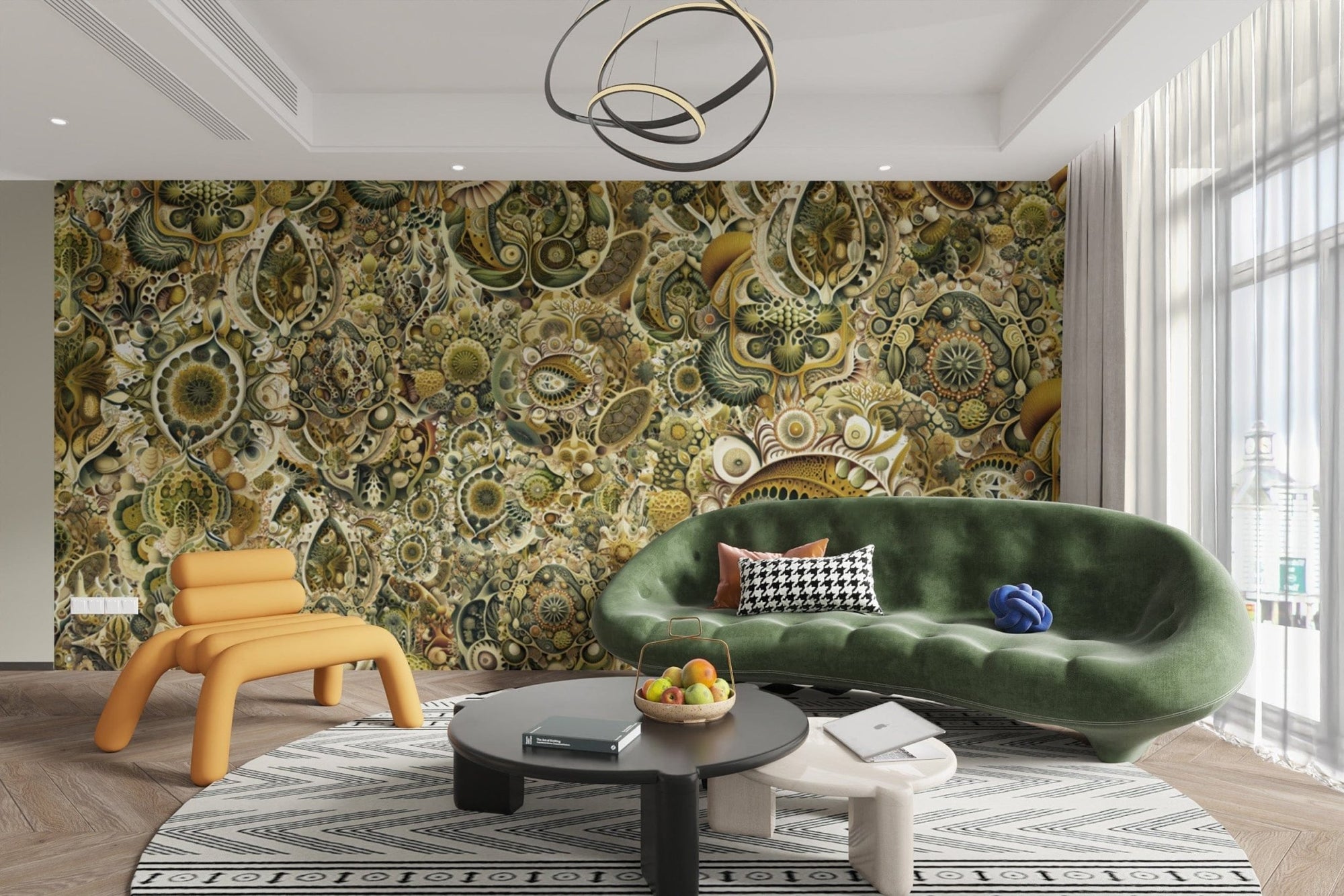 Green abstract Haeckel wallpaper for a fresh, artistic wall design. DTIL10