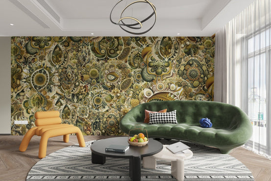 Green abstract Haeckel wallpaper for a fresh, artistic wall design. DTIL10