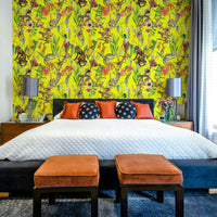 Earth-toned mural wallpaper with relaxed pattern

