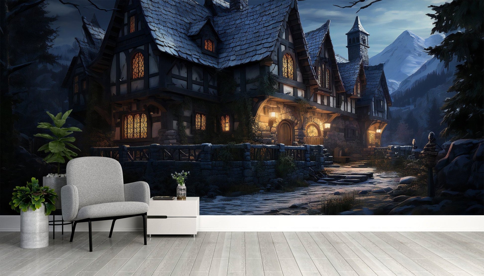 Halloween Haunted Cottage graveyard wallpaper
