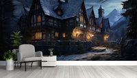 Halloween Haunted Cottage graveyard wallpaper
