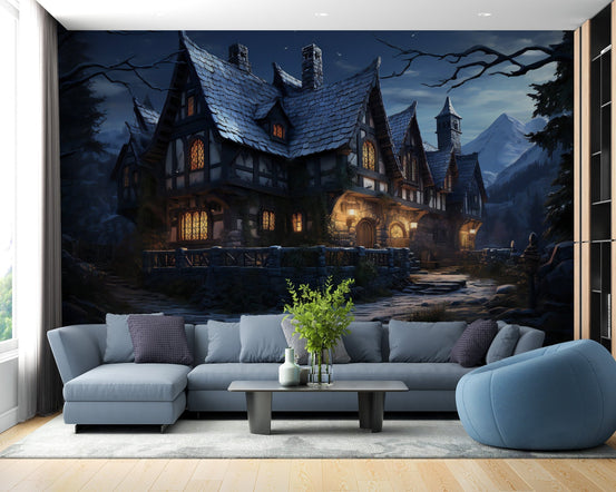 Chilling Halloween mural with mountain view C807

