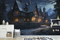 Halloween Haunted Cottage spooky wallpaper