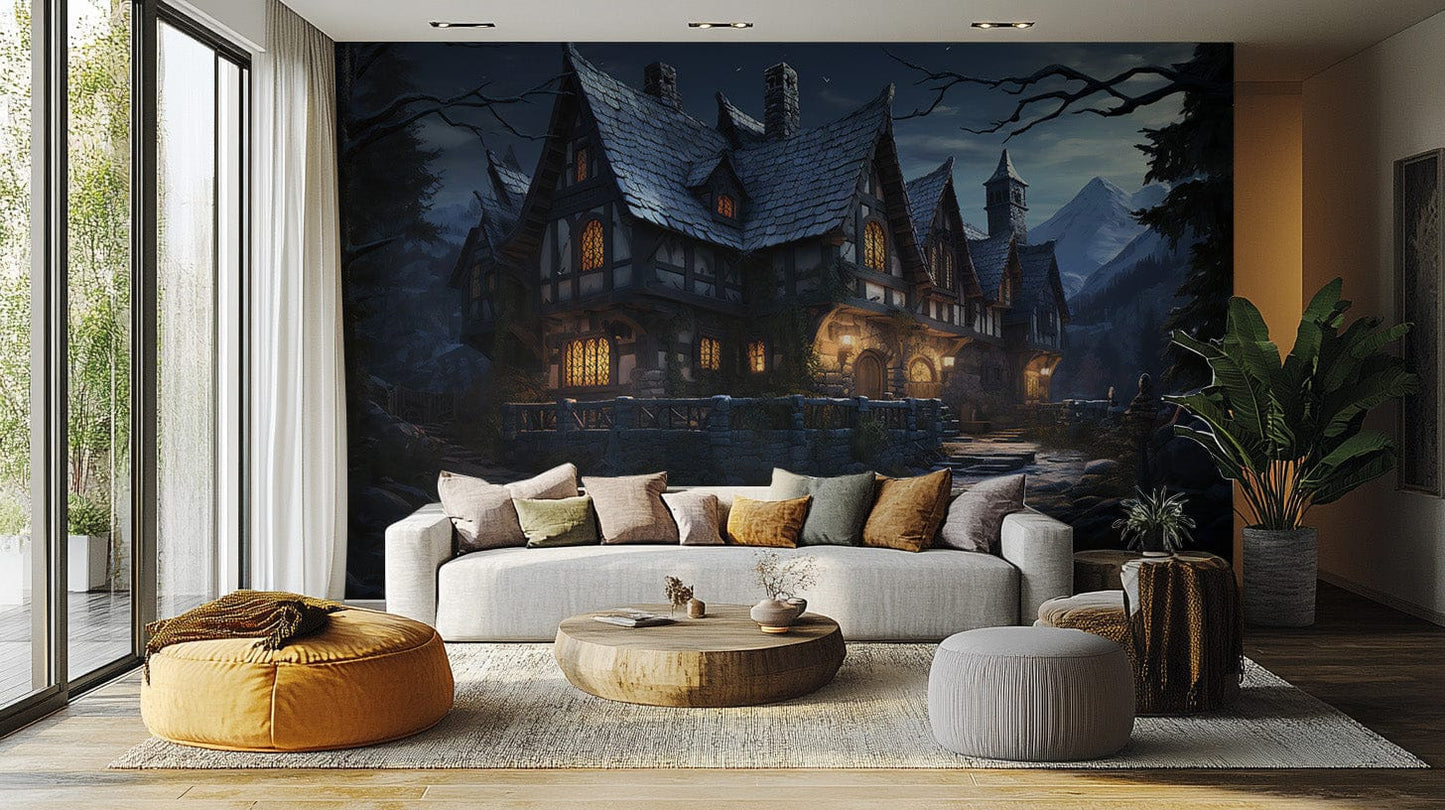 Halloween Haunted Cottage ghost wall mural


