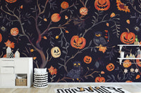 Halloween Pumpkins Owls bat wall mural