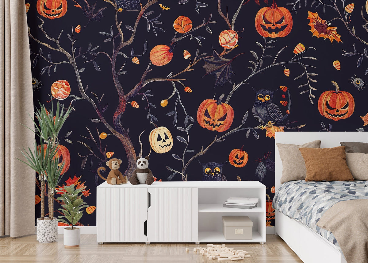 Halloween wallpaper with pumpkins owls
 C805