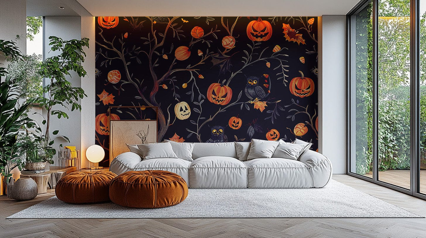 Halloween Pumpkins Owls graveyard wallpaper