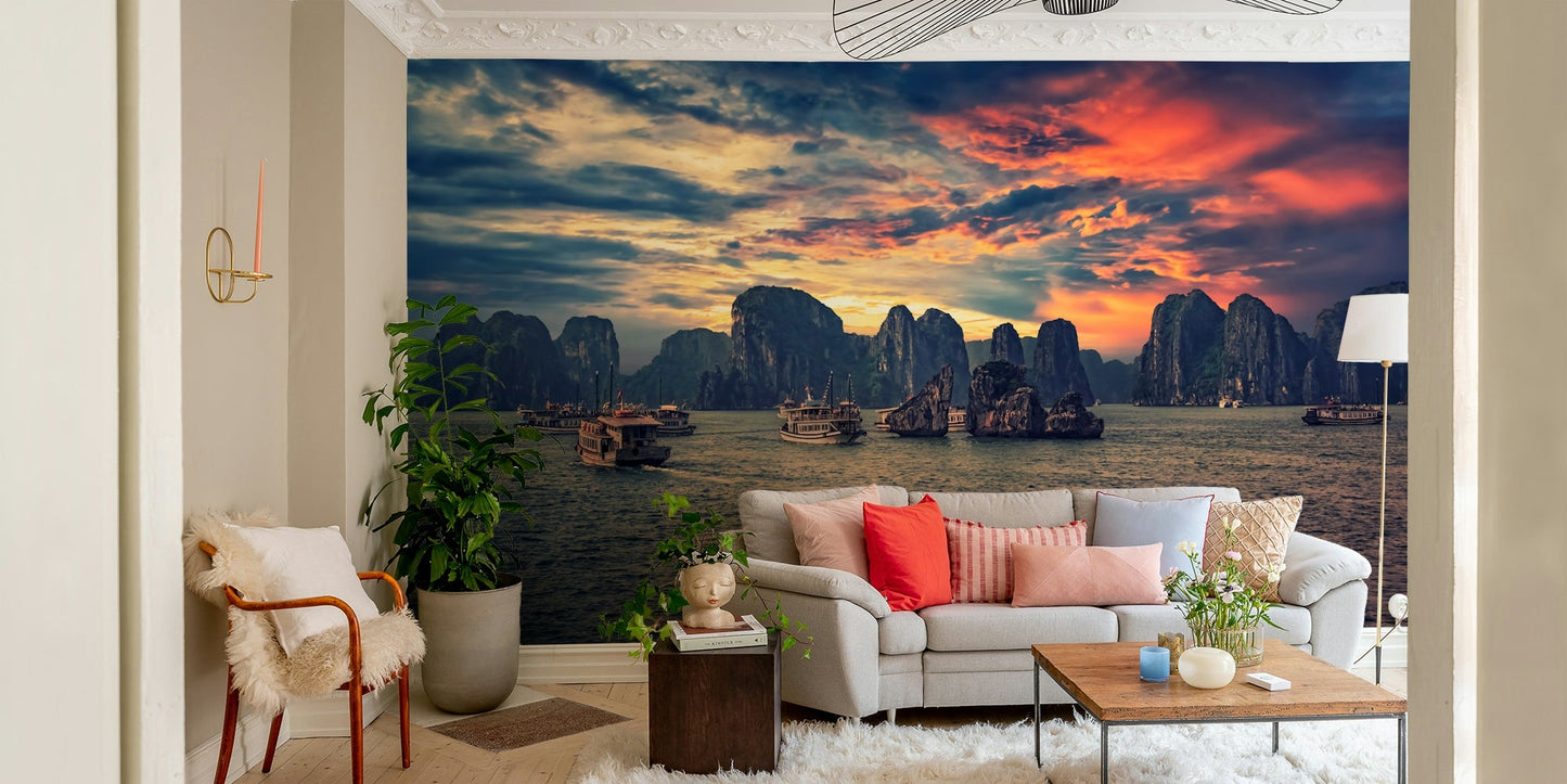 Halong Bay Sunset Wall Mural