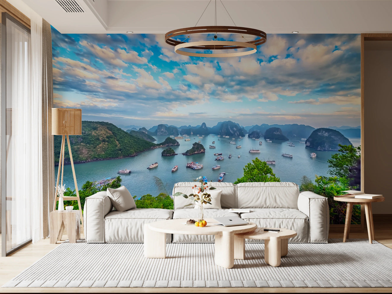 Halong Bay wall mural with island and boat view