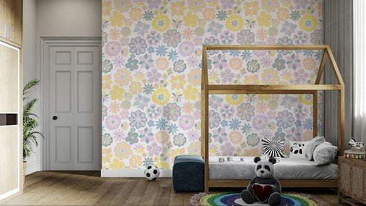 Seamless pattern of hand-drawn flowers on a white background.

