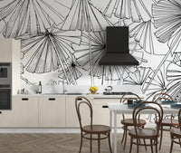 Botanical Hand-Drawn Leaf Wall Design
