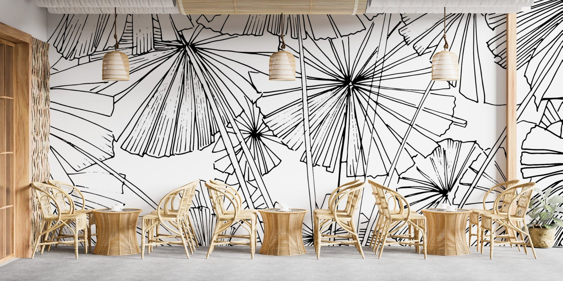 Monochrome Palm Leaf Sketch Wallpaper
