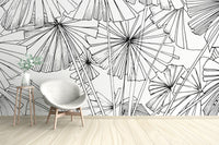 Botanical Hand-Drawn Leaf Wall Design
