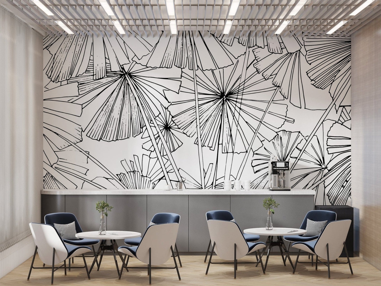 Nature-Inspired Hand-Drawn Palm Mural