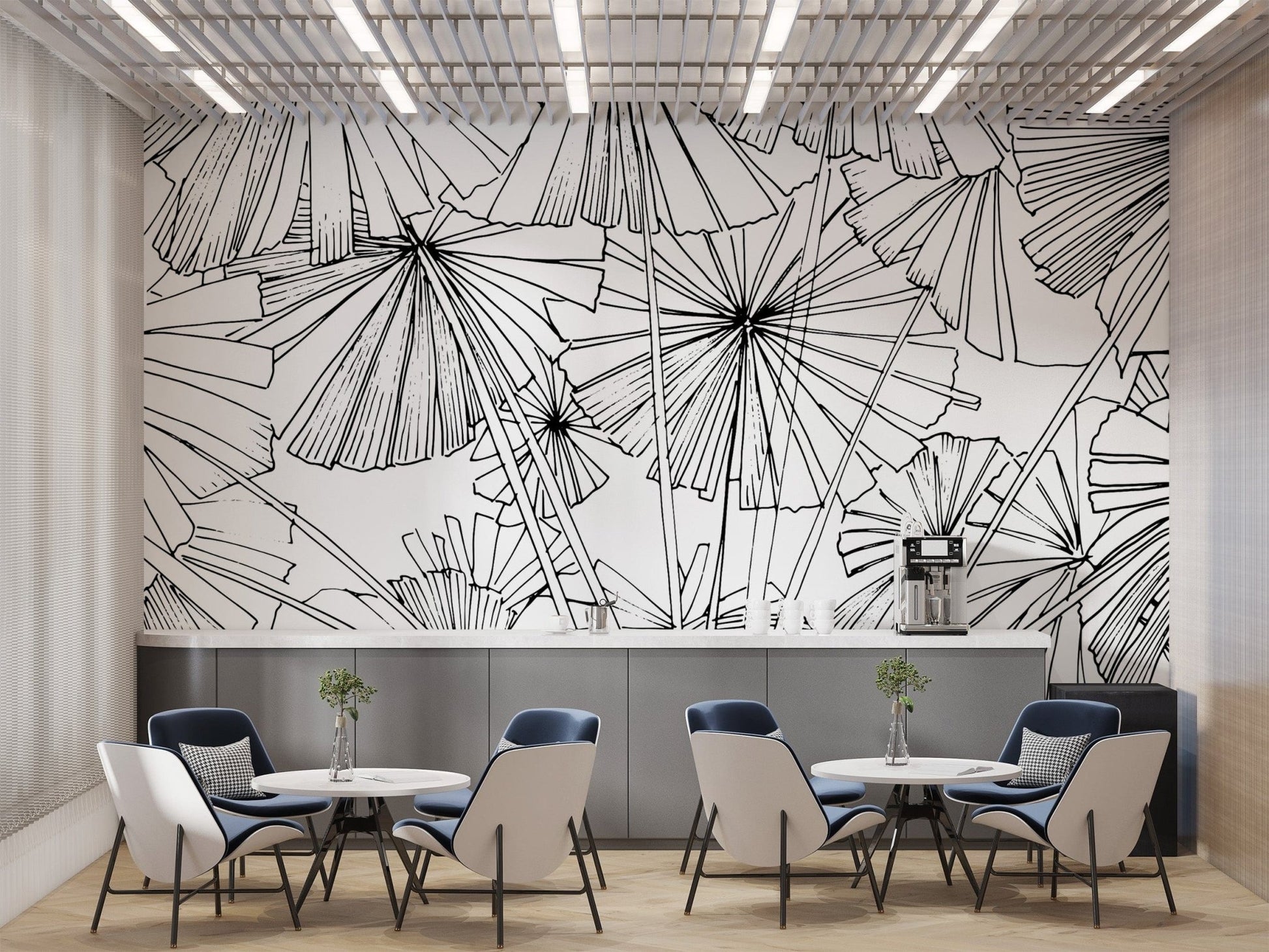 Nature-Inspired Hand-Drawn Palm Mural