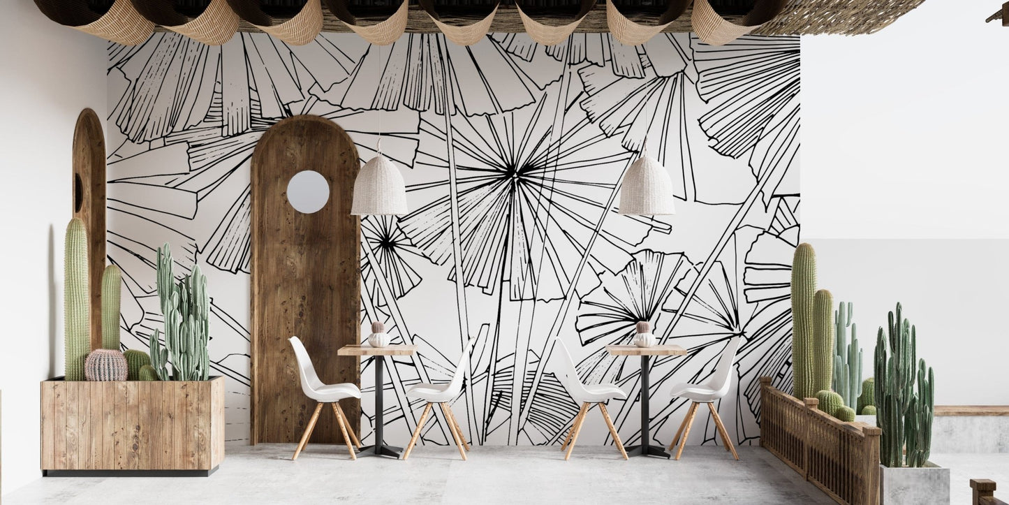 Tropical Hand-Drawn Palm Mural Design
